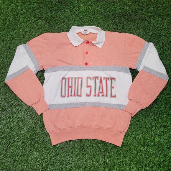 Vintage 80s Nutmeg Ohio State Buckeyes Collard Sweatshirt Womens Medium USA - Picture 1 of 13